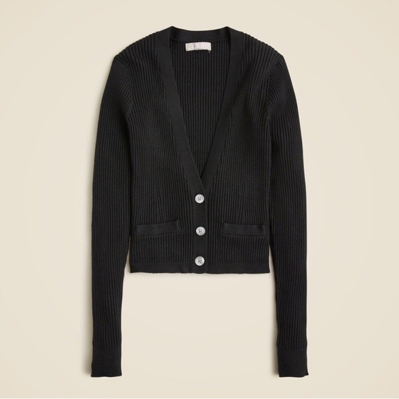 NWT JCREW  V-Neck Cardigan Sweater TENCEL Lyocell Blend Black $118 CD219SZ L - Picture 2 of 9